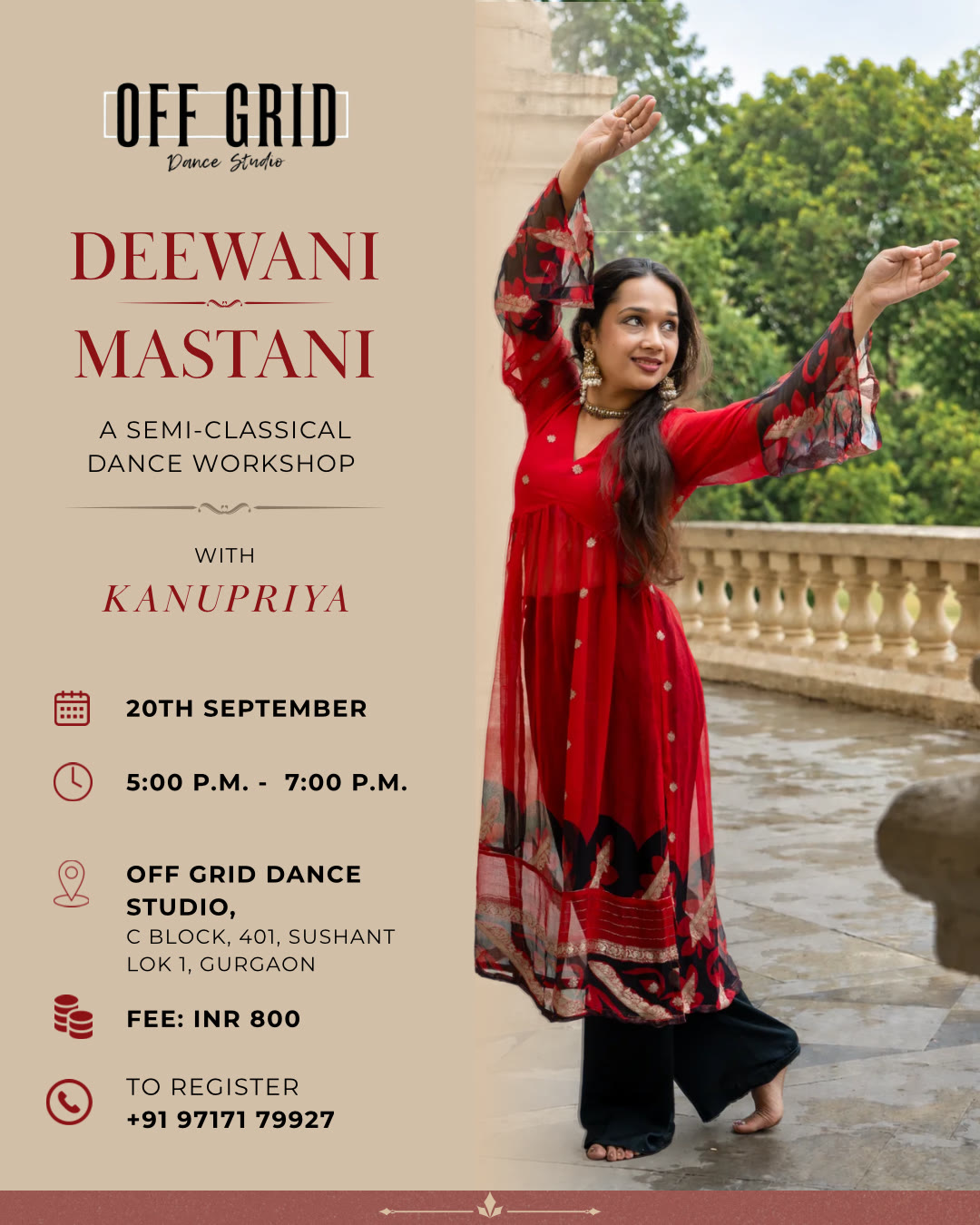 Semi-classical dance workshop poster, Off Grid Dance Studio Gurgaon